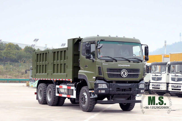  شاحنة قلابة 6×4_ بقوة 375 حصانًا ذات صف رأس مسطح ومركبة قلابة ثقيلة بنصف كابينة _ Dongfeng الشركة المصنعة للشاحنة القلابة للتصدير