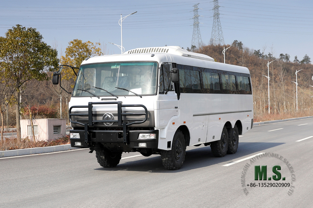 Dongfeng 190 حصان 6x6 للطرق الوعرة 30 مقعدًا للحافلة_Cummins مكيف هواء مثبت في الأعلى، دعم الباب التلقائي، التخصيص العميق، المحرك الأمامي_سعر المصنع مباشرة من قبل الشركة المصنعة