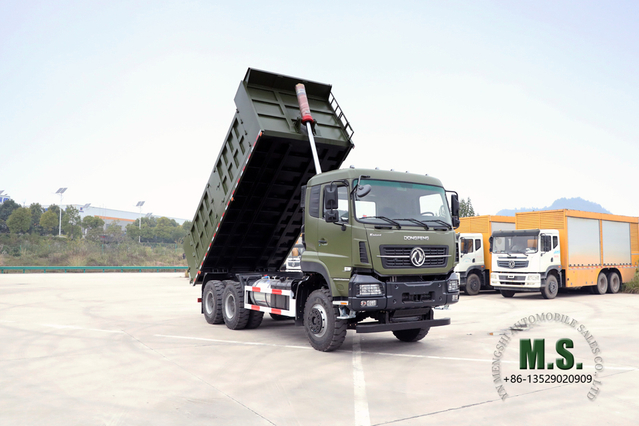 Dongfeng شاحنة قلابة 6×4_ بقوة 375 حصانًا ذات صف رأس مسطح ومركبة قلابة ثقيلة بنصف كابينة_ الشركة المصنعة للمركبات القلابة للتصدير