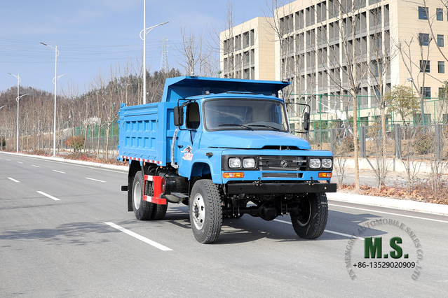Dongfeng شاحنة قلابة زرقاء 4 × 4 _ 170 حصان، دفع رباعي، رأس مدبب، صف واحد، شاحنات التعدين، شاحنة قلابة للبيع _ تصدير مركبة خاصة