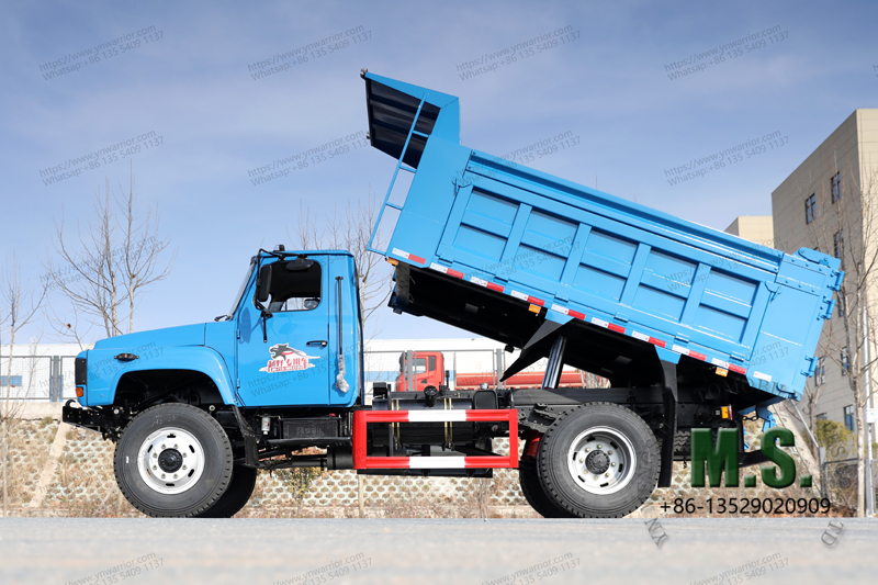 4x4 Small Dongfeng Dump Truck Blue Color Side View 